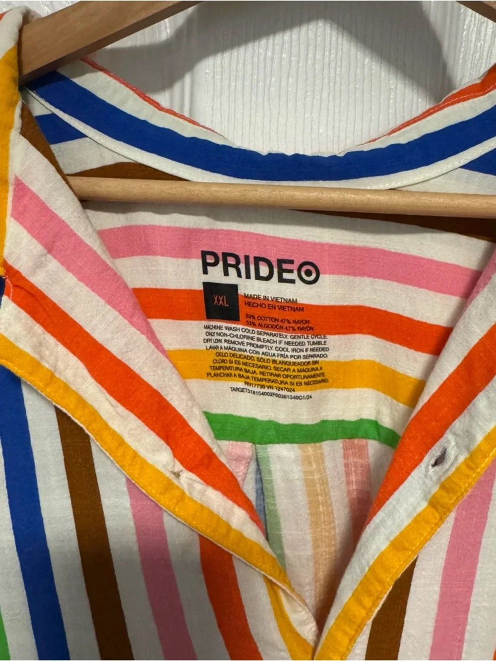 Target PRIDE© Multicolor Vertical Stripe Button-Down Shirt XXL - Picture 2 of 5